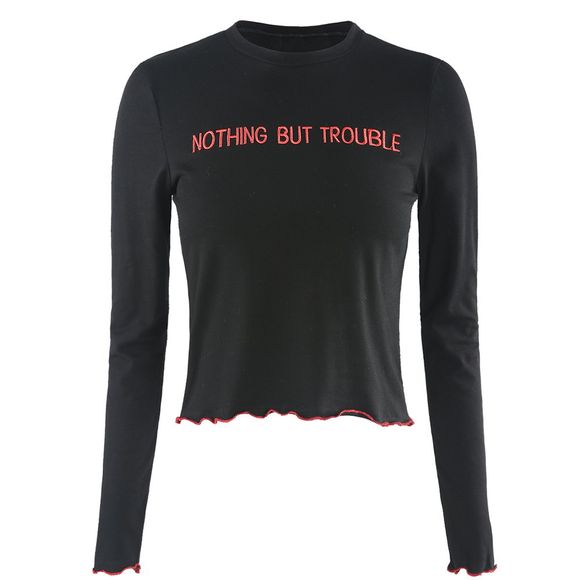 HAODUOYI T-shirt élégant et simple à broderie en lettre sauvage pour femmes, noir - Noir L