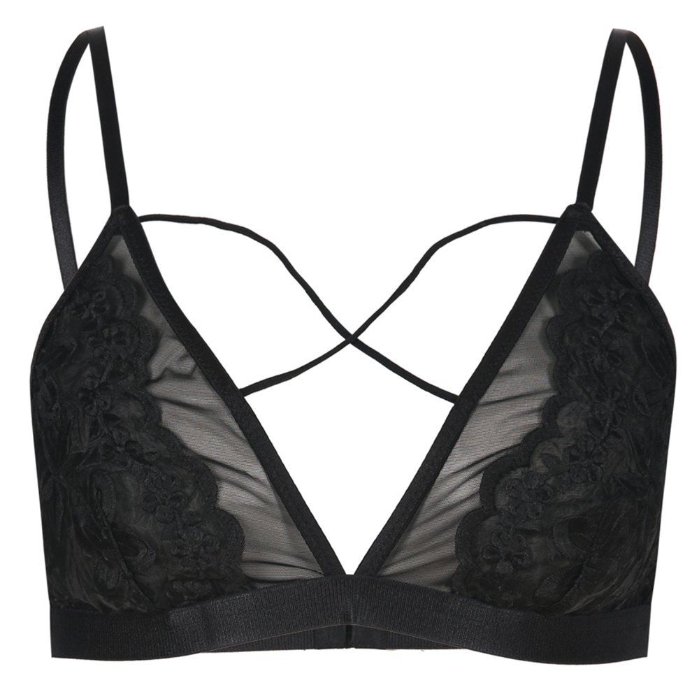 

HODOYO Fashion Sexy Flower Bud Silk Screen Yarn Stitching Cross Strap Underwear, Jet black