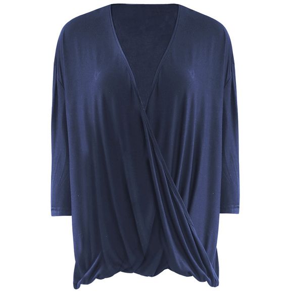 HAODUOYI Mode féminine Sexy T-shirt Couleur unie Wild Bleu - Bleu profond S