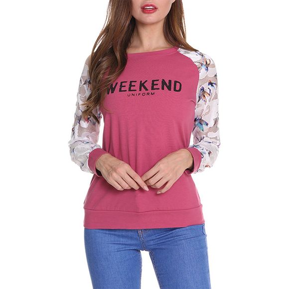 T-shirt à manches longues pour femmes avec motif à fleurs Patchwork Floral Top - Violet Terne 2XL