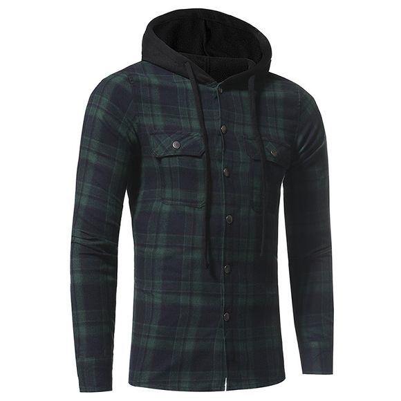 Chemise à manches longues à carreaux pour hommes à double poche décontractée - Vert Armée 3XL
