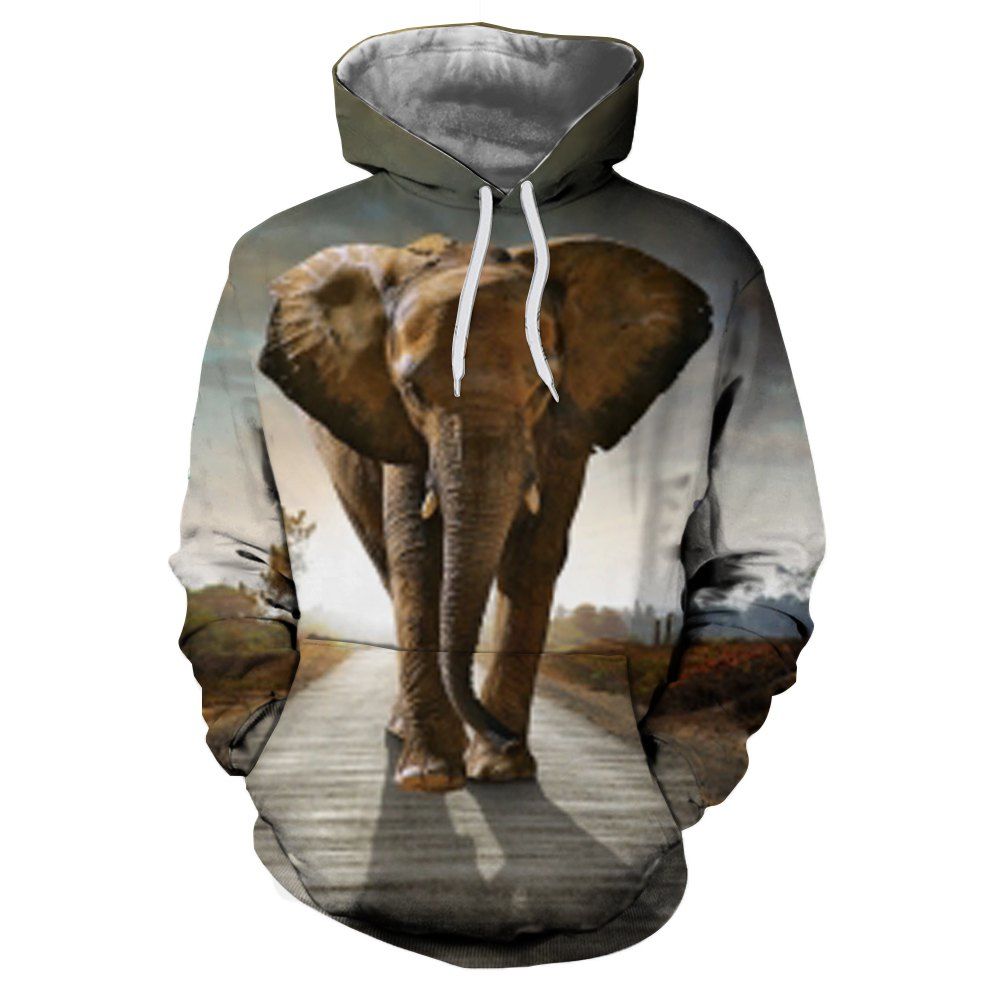 

Men New Fashion Casual Elephant 3D Printed Hoodie, Multi