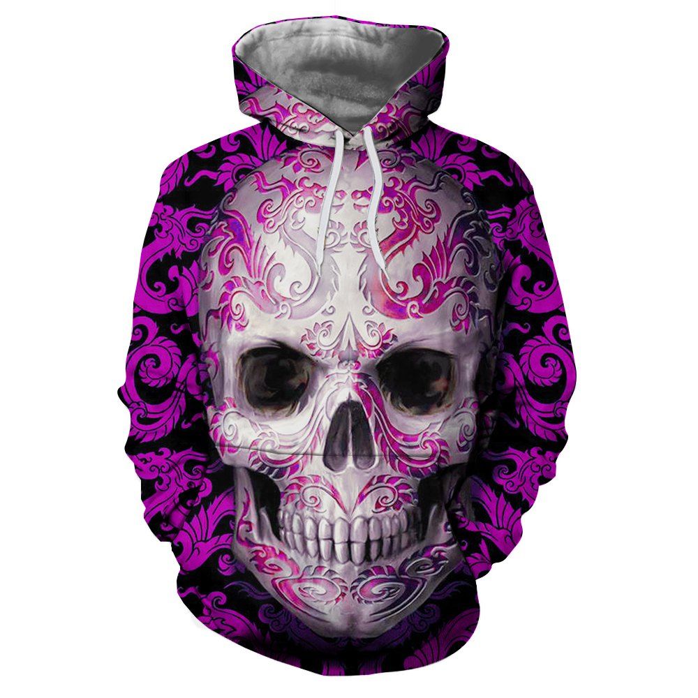 

3D Winter Sports Skull Digital Print Mens Hoodie, Tyrian purple