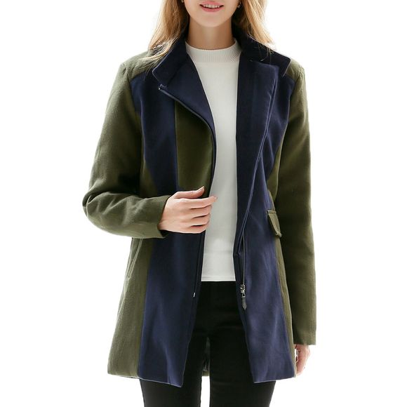 Manteau de laine de grande taille de décoration de corps de collier de couleur de collier de couleur à manches longues - Vert Camouflage 2XL