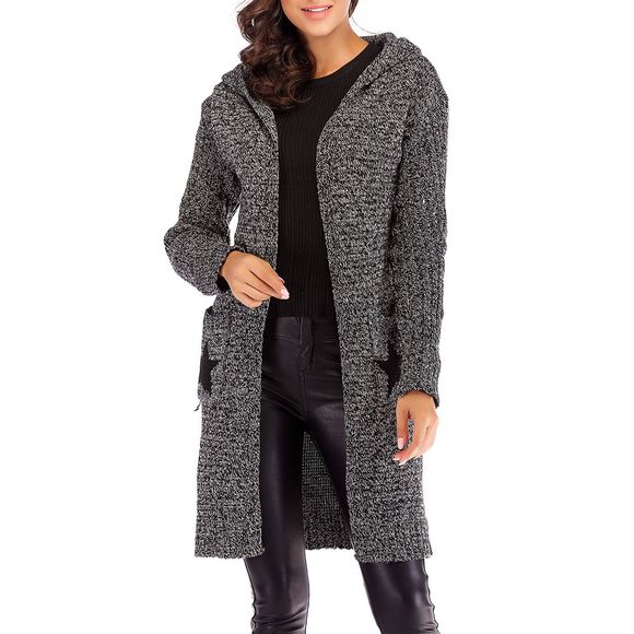 Manteau long à capuche en tricot à manches longues pour femmes - Cendre gris ONE SIZE