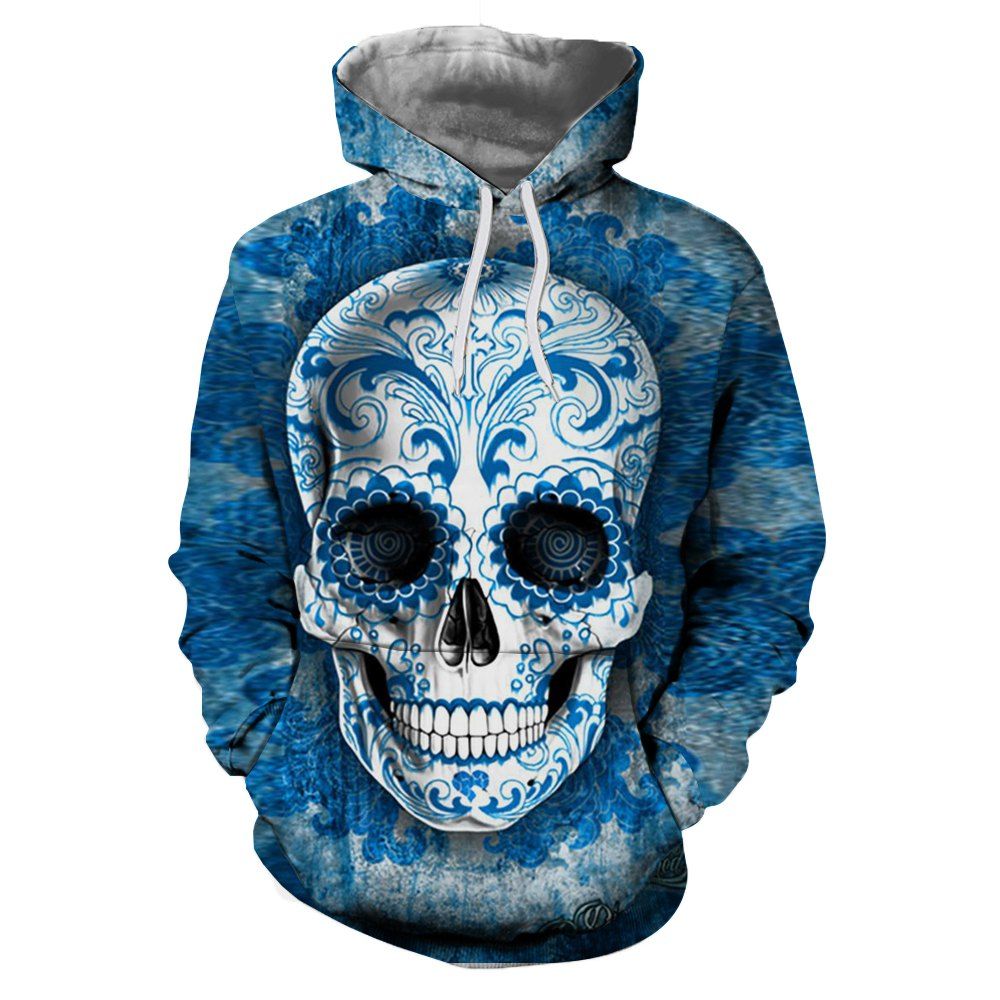 

Fashion Trend Men's 3D Printed Hooded Sweater Skull Pattern, Multi-c