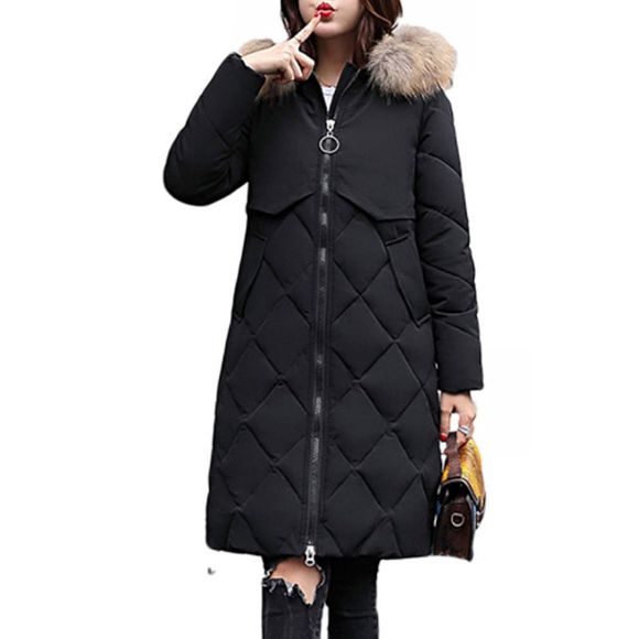 Veste d'hiver pour femmes épaissir le manteau confortable de coton de tirette - Noir 2XL