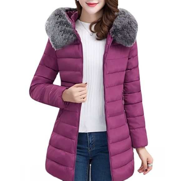 Manteau long et épais en coton, confortable et léger en fourrure pour femmes - Violet 3XL