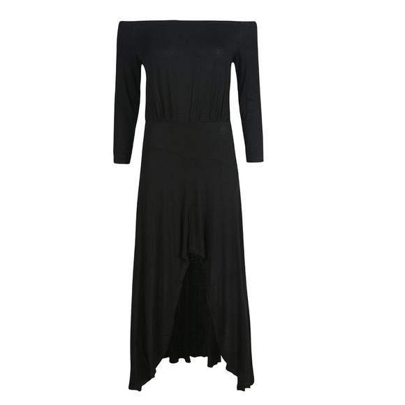 HAODUOYI Robe élégante et élégante de col noir à taille élastique pour femmes - Noir S