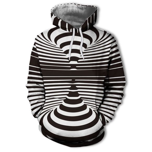 Pull à capuche en 3D avec rayures imprimées noir et blanc pour femmes de la mode - multicolor C XL