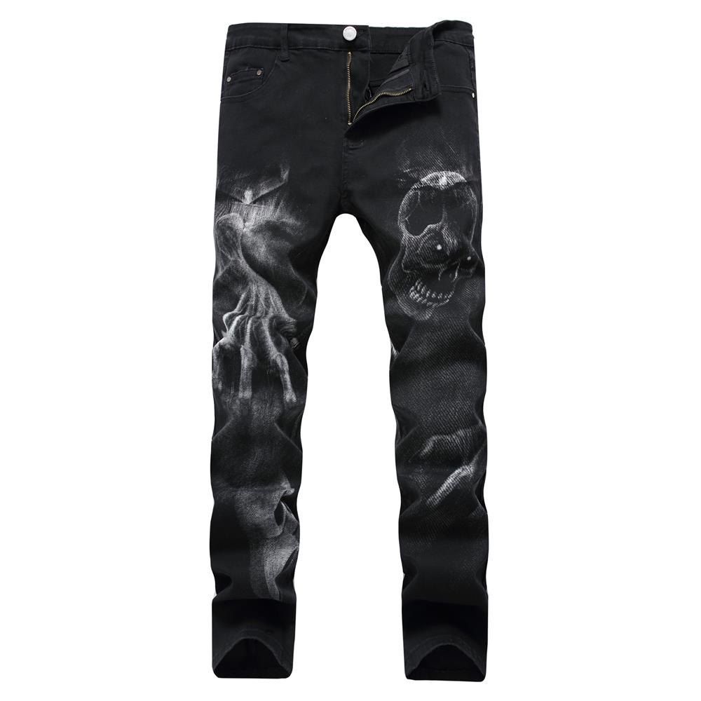 

New Printed Pattern Black Pants Men's Jeans Trousers, Multi-b