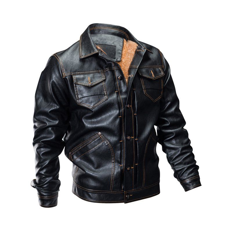

Autumn Men's PU Leather Plus Size Jacket, Black