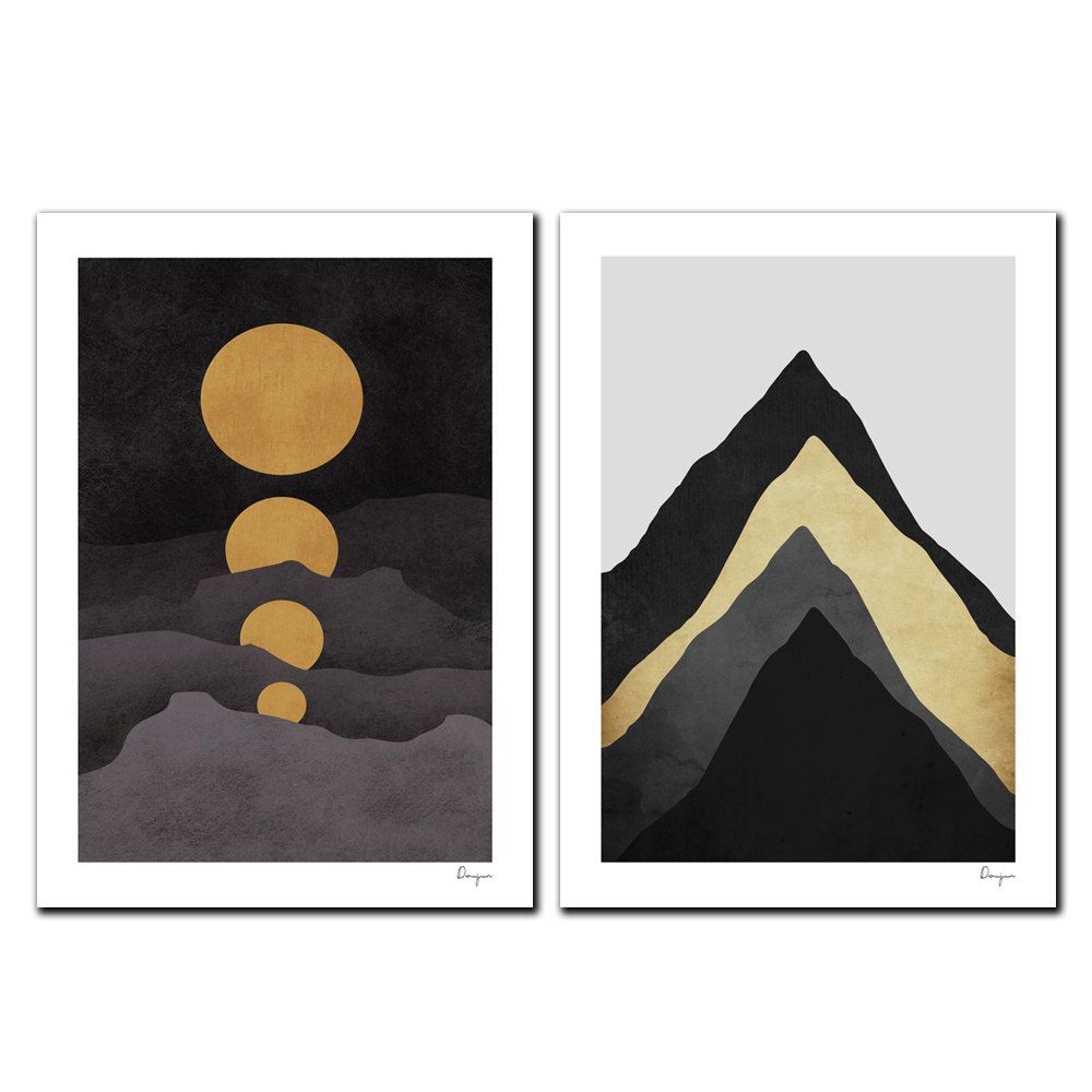

YISHIYUAN 2 Pcs HD Inkjet Paints Abstract Mountain Sun Decorative Painting, Multi