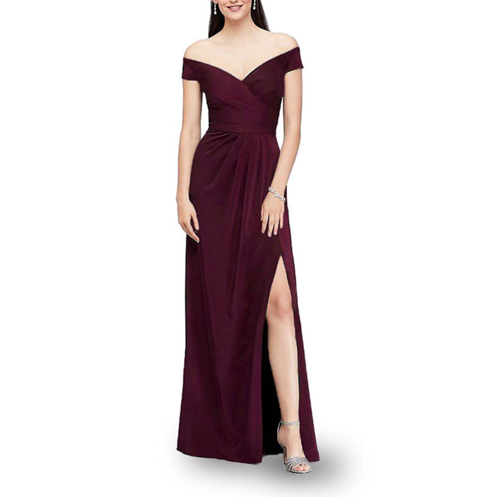 

Satin Temperament Slim Slimming Party Dress, Red wine