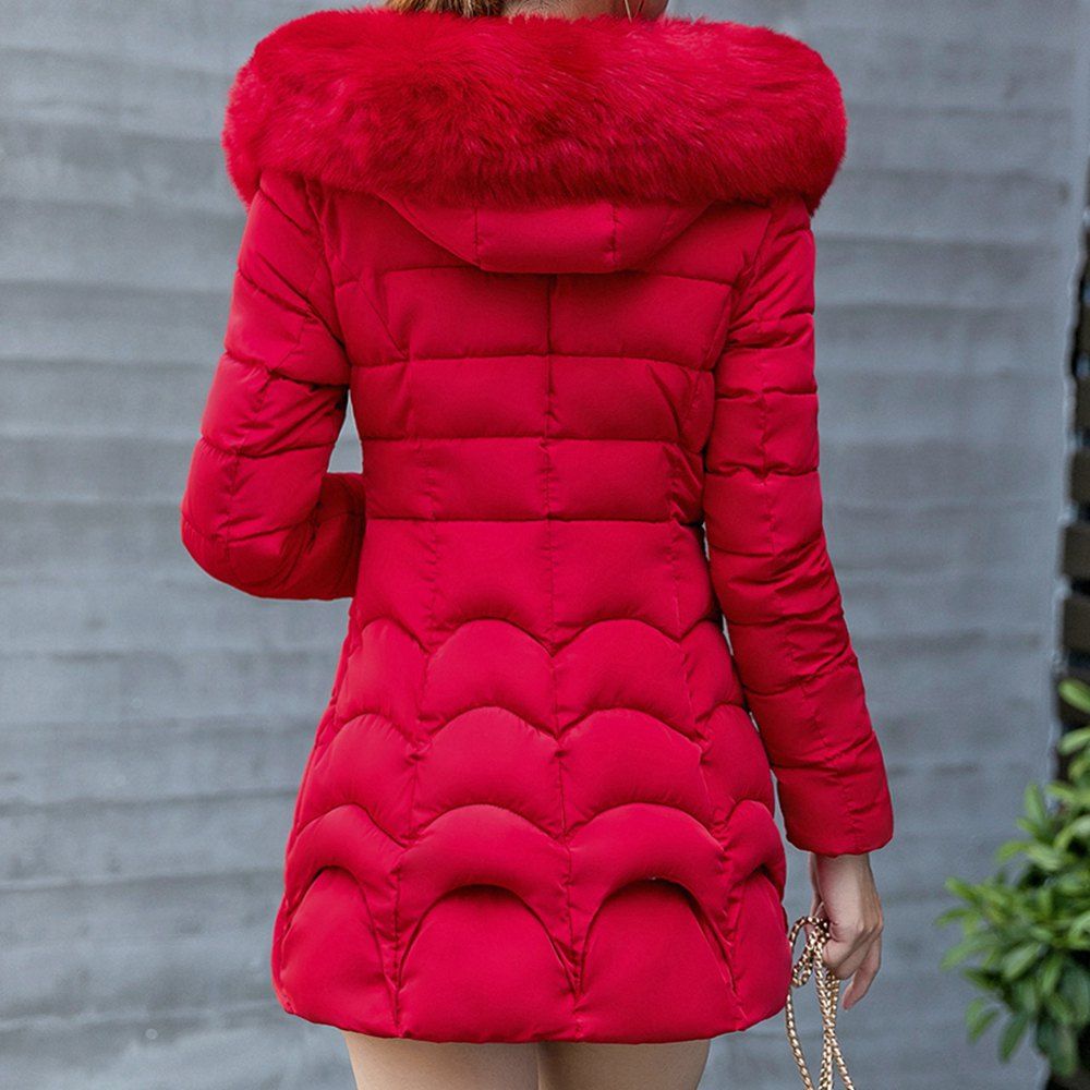 

hood padded long winter down coat women Causal jacket, Red