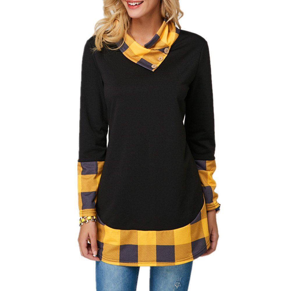 

Color Check Irregular Long Sleeve Vest, Bright yellow