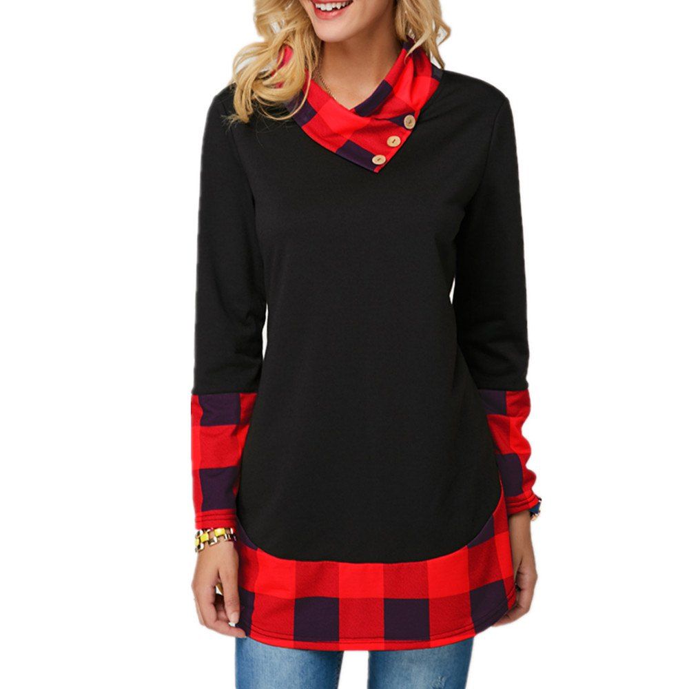 

Color Check Irregular Long Sleeve Vest, Red
