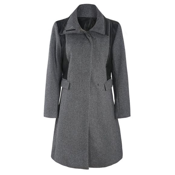 HAODUOYI Long manteau de laine pour femmes en cuir gris gris - Gris Foncé XL
