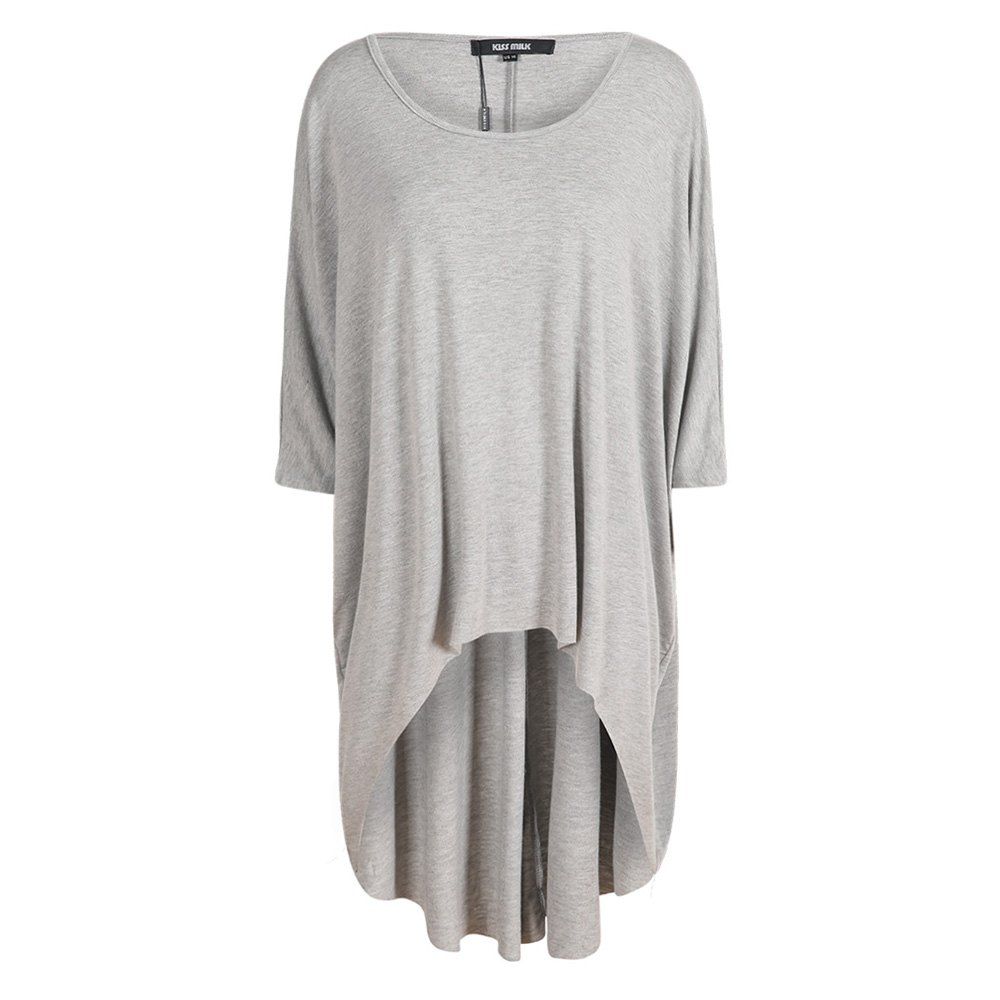 

KISSMILK Women'S Irregular Modal Mid-Length Round Neck T-Shirt Gray, Gray cloud