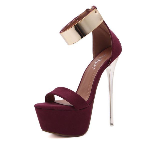 Chaussures de soirée de luxe à plateforme et sandales à bout ouvert pour femmes - Rouge Vineux EU 35