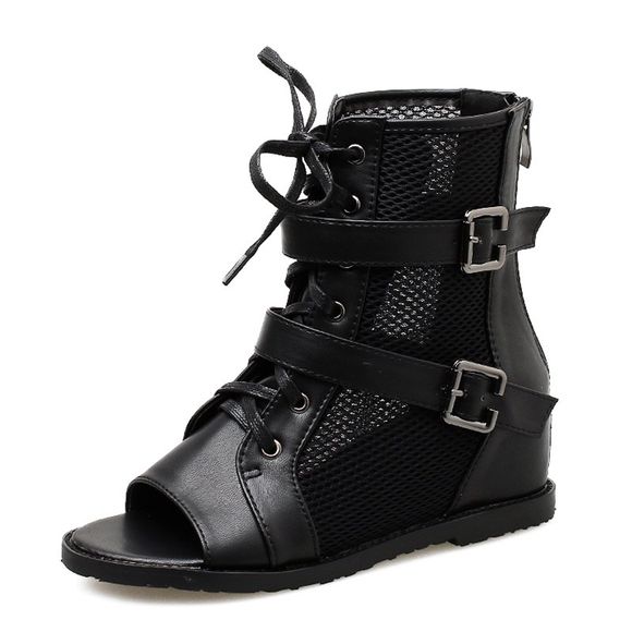 Peep Toe Wedge Shoes European Sandales Casual avec boucle - Noir EU 38