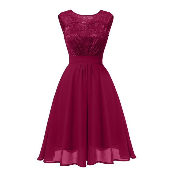 Dames automne et hiver tempérament mince robe sexy creuse douce couleur unie - Rouge Vineux S