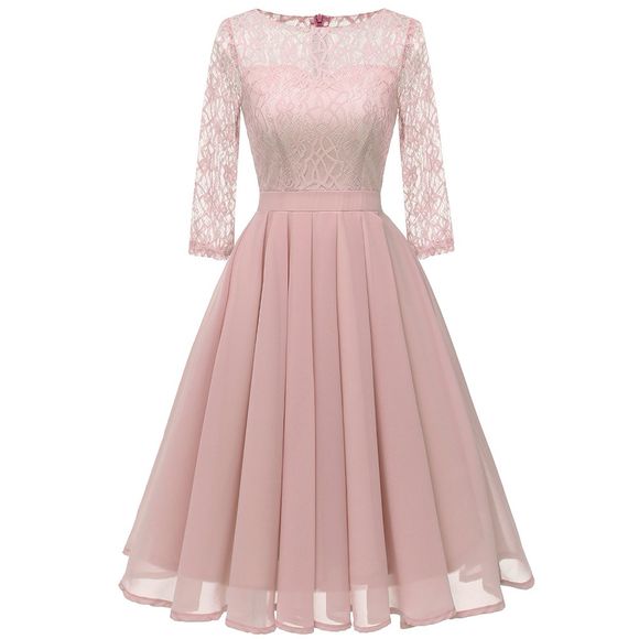 Dames tempérament mince douce robe de couleur unie robe de soirée - Rose Cochon L