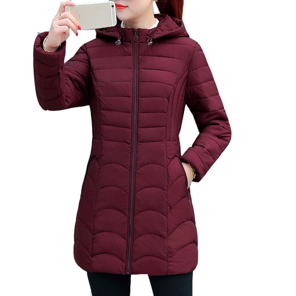 

Long Thin Slim Winter Coat Women'S Warm Jacket, Red wine
