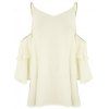 HAODUOYI Mode féminine Deep V polyvalente robe manches double corne - Beige M