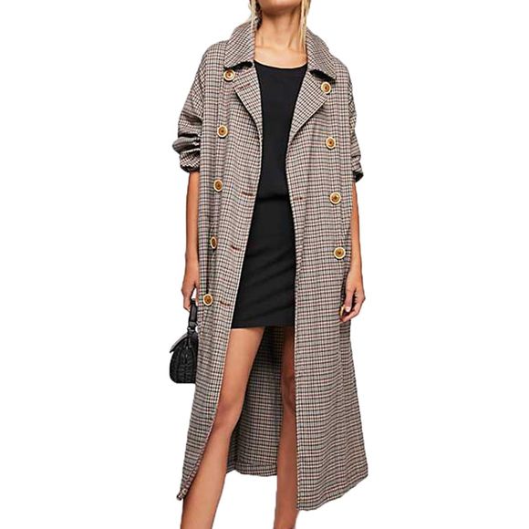 KISSMILK Trench-coat long à double boutonnage plissé pour femmes, multicolore - multicolor A 3XL