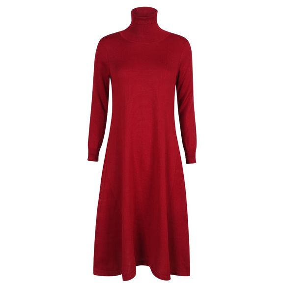 HAODUOYI Robe évasée à col haut et à la mode pour femmes, rouge - Rouge S