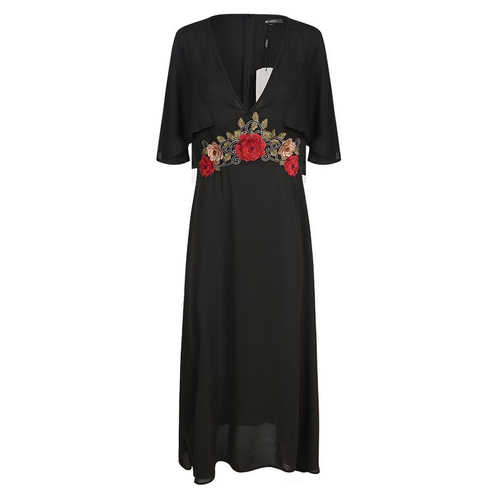 

KISSMILK Women'S Deep V Flower Print Side Slit Shawl Dress Black