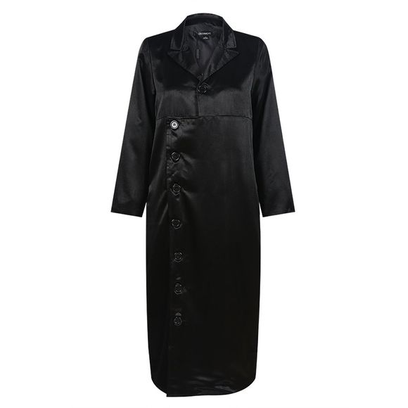HAODUOYI Mode féminine Jupe longue Robe mi-longue à manches longues Noir - Noir L