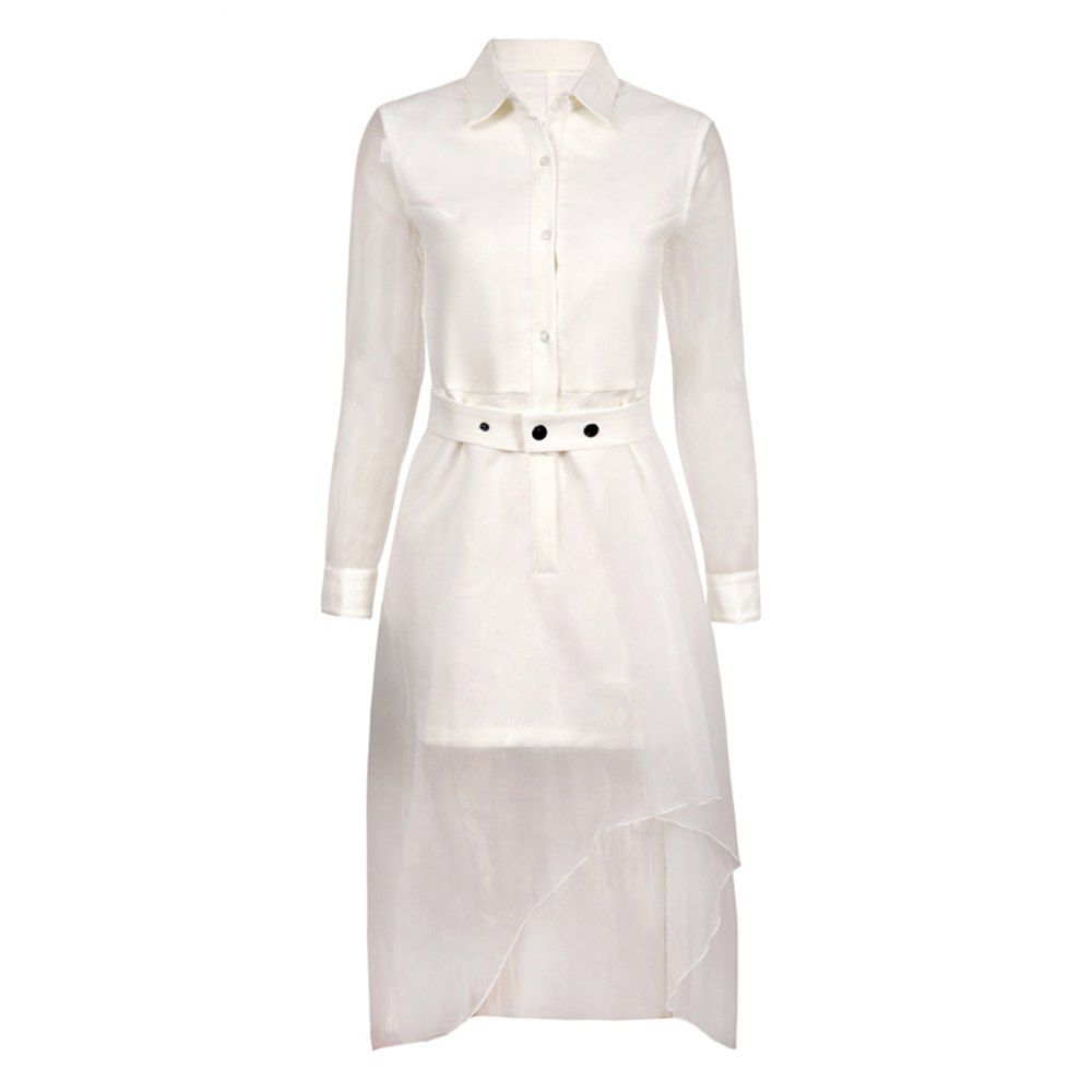 

HAODUOYI Women's Long Sleeved Perspective Organza Long Dress White