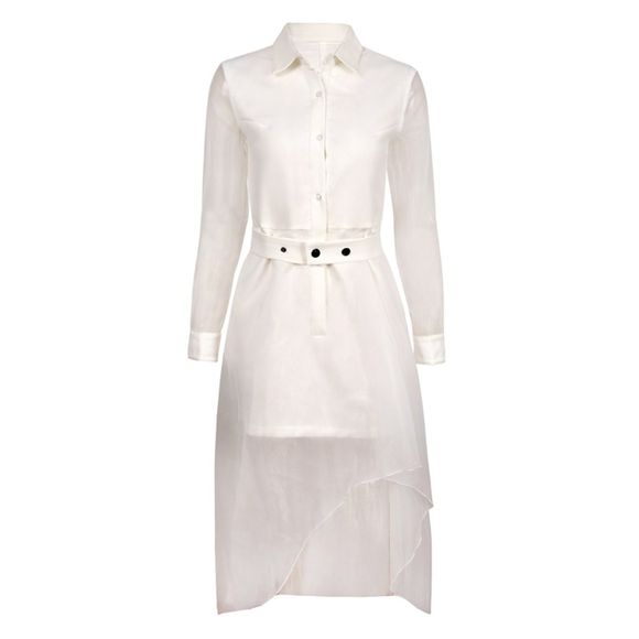 HAODUOYI Robe longue en organza à manches longues pour femme, blanche - Blanc XL