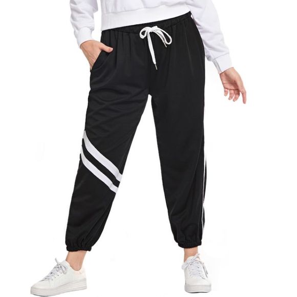 Loose White Stripe Dessin Pantalon Causual String - Noir XL