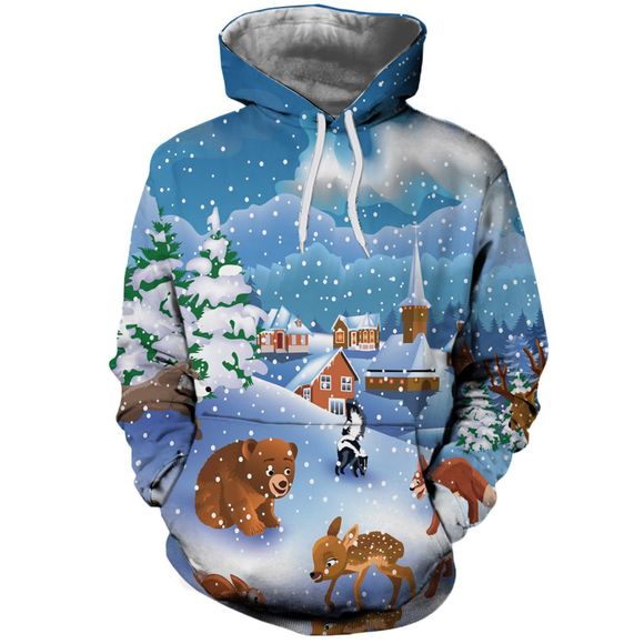Women's Fashion Youth Christmas 3D Cartoon Print Patch Pocket Hoodie Sweater - multicolor S