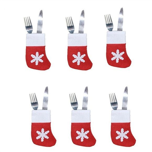 6pcs noël mini flocon de neige chaussettes coutellerie accessoires sac de bonbons décor à la maison - Rouge 