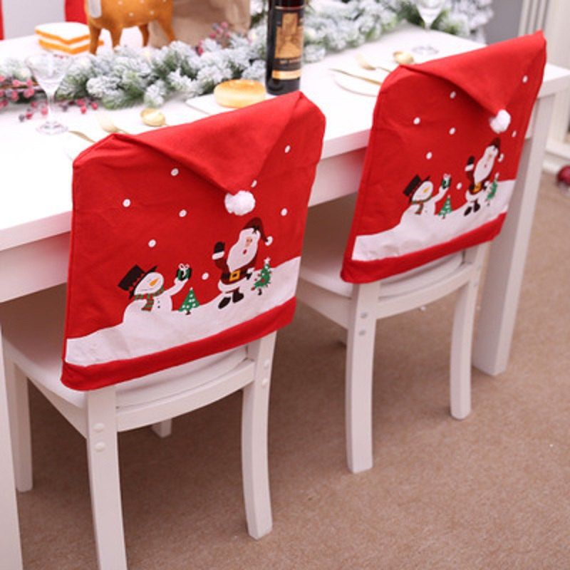 

New Non-Woven Cartoon Old Man Snowman Chair Set Christmas Hat, Multi