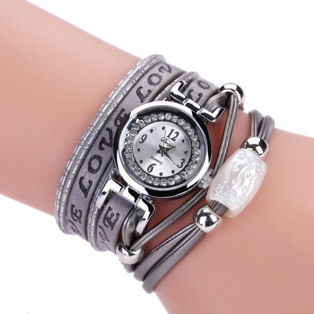 

Women'S Word LOVE PU Watch Bracelet Watch with Diamonds, Gray
