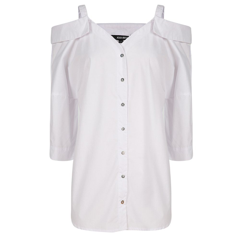 

KISSMILK Women'S One-Neck Sling Lapels Shirt White