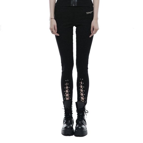 Filles nouvelle conception à lacets jambe fuselée coton maigre pantalon legging - Noir M