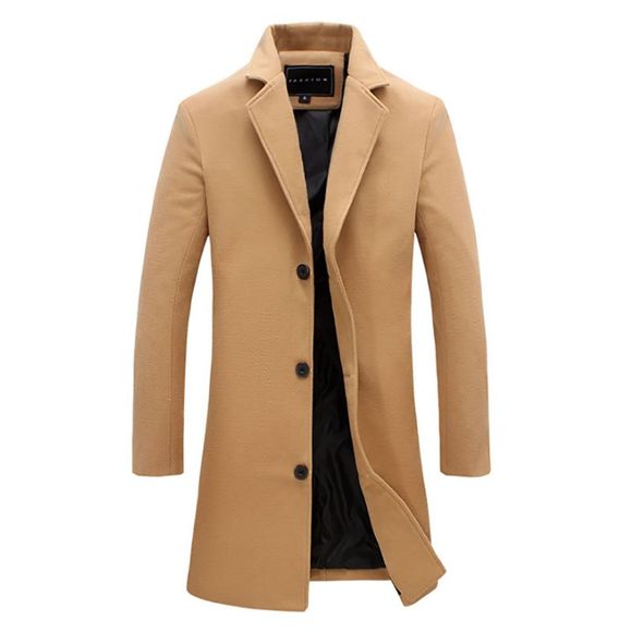 Manteau long en laine mélangée décontractée à la mode pour hommes - Kaki Léger L