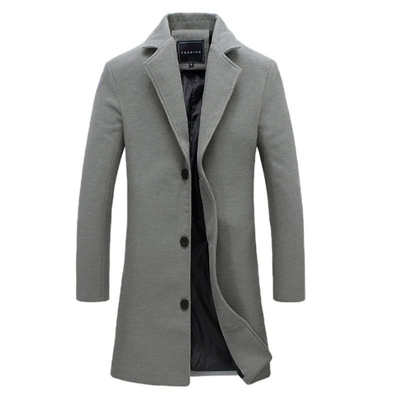 

Men's Fashion Casual Solid Color Long Wool Blend Coat, Gray