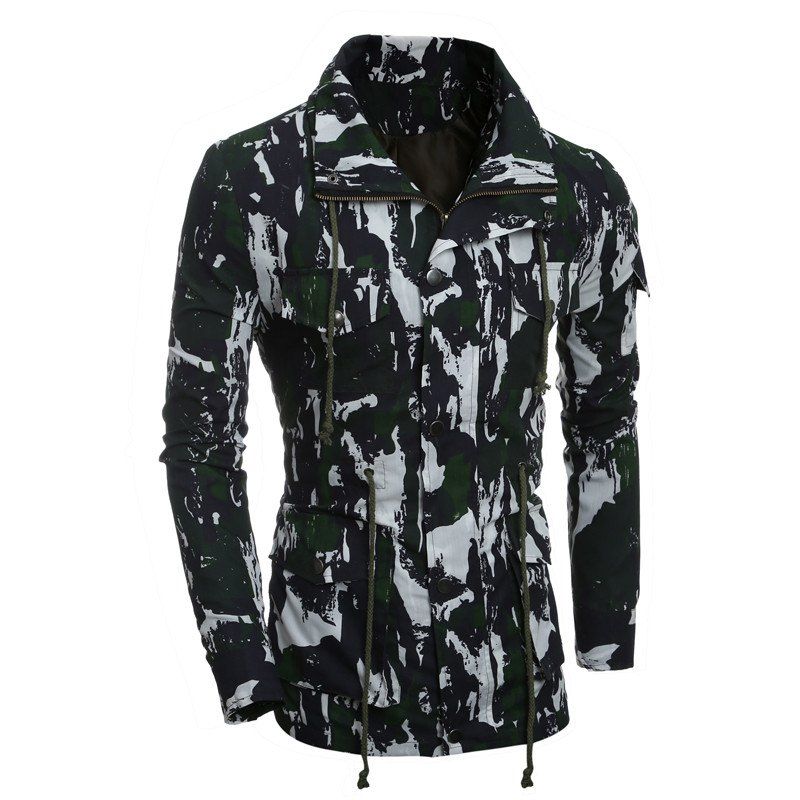 

Personalized Camo Wind Men Casual Slim Jacket, Dark forest green