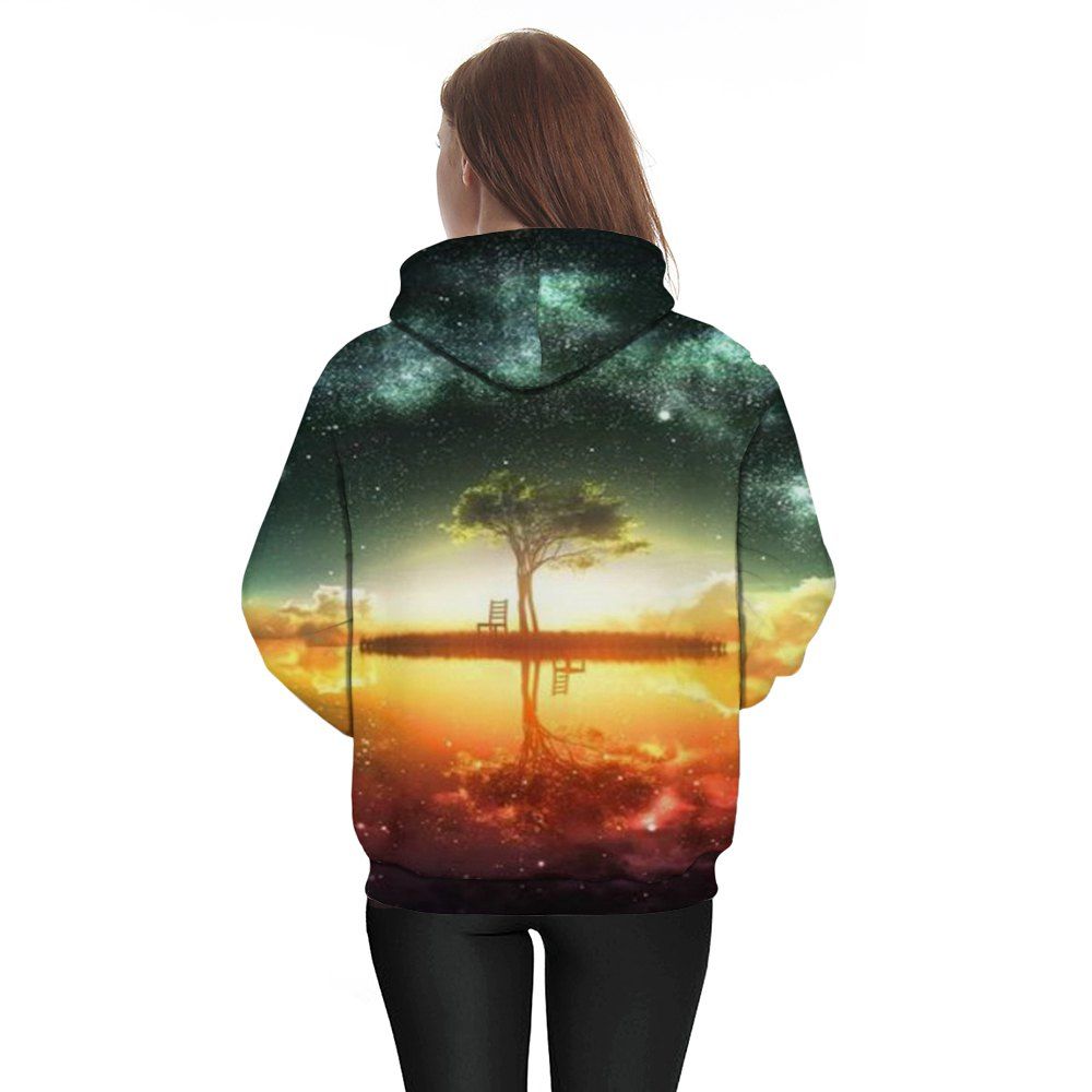 

3D Winter Sports Glow Landscape Print Ladies Hoodie, Multi-a