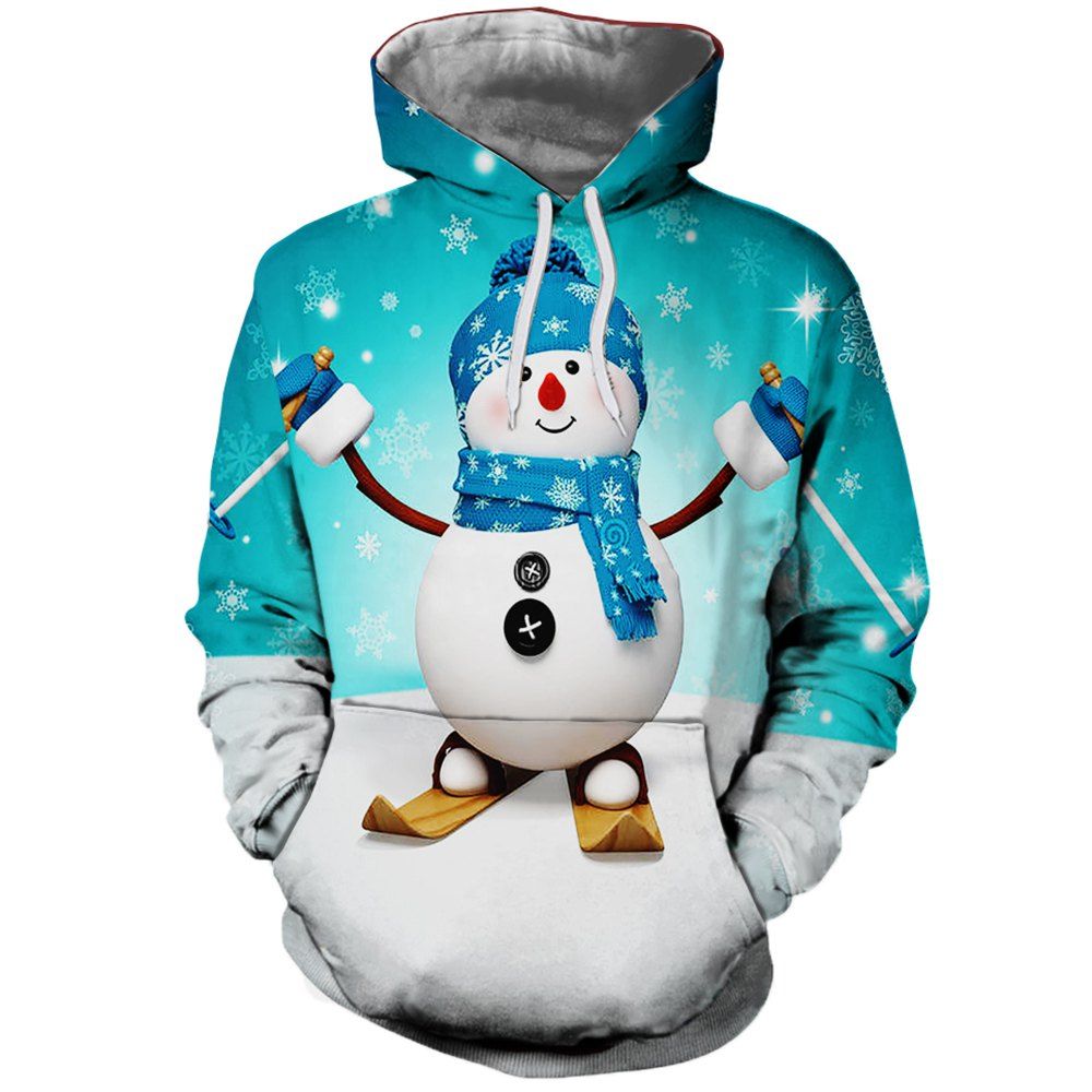 

Fashion Lady Digital Print Christmas Snowman Hoodie, Multi-b