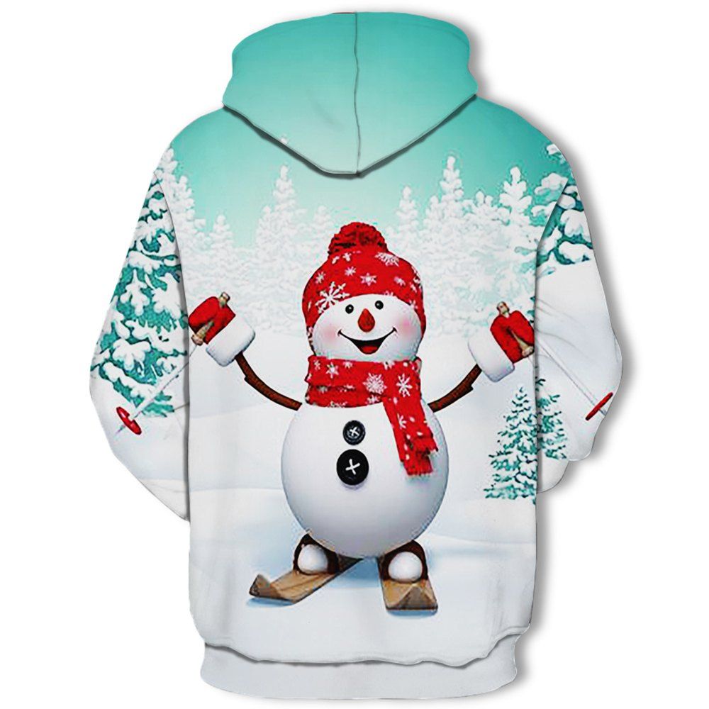 

Fashion Lady Digital Print Christmas Snowman Hoodie, Multi-c
