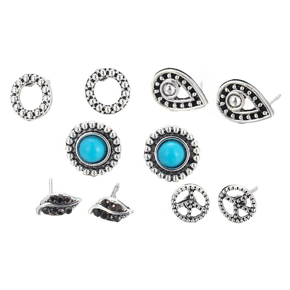 

Vintage Hollow Turquoise Stud Earrings Set, Silver