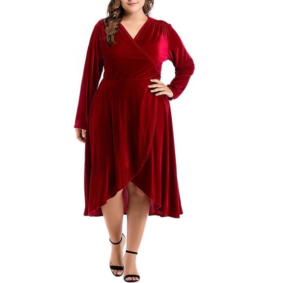 Robe de soirée couleur unie col V irrégulière - Rouge Vineux XL